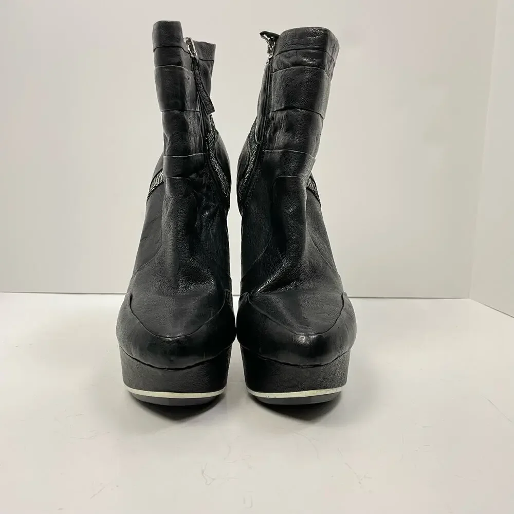 L.A.M.B. | Dorene Black Leather High Stiletto Heel Platform Booties - Picture 3 of 9